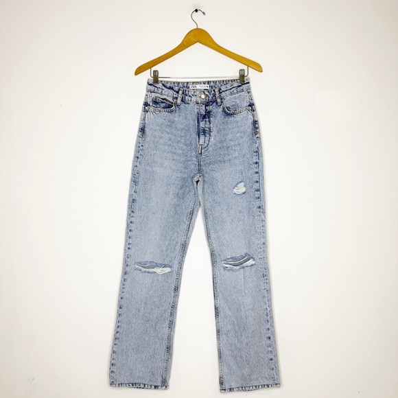 Zara High Waisted Mom Jeans Acid Wash Straight Leg Denim Size 6 - Picture 4 of 9